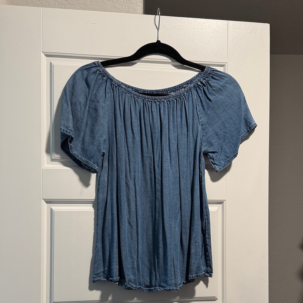 The Hanger Denim Blue Off-Shoulder Blouse